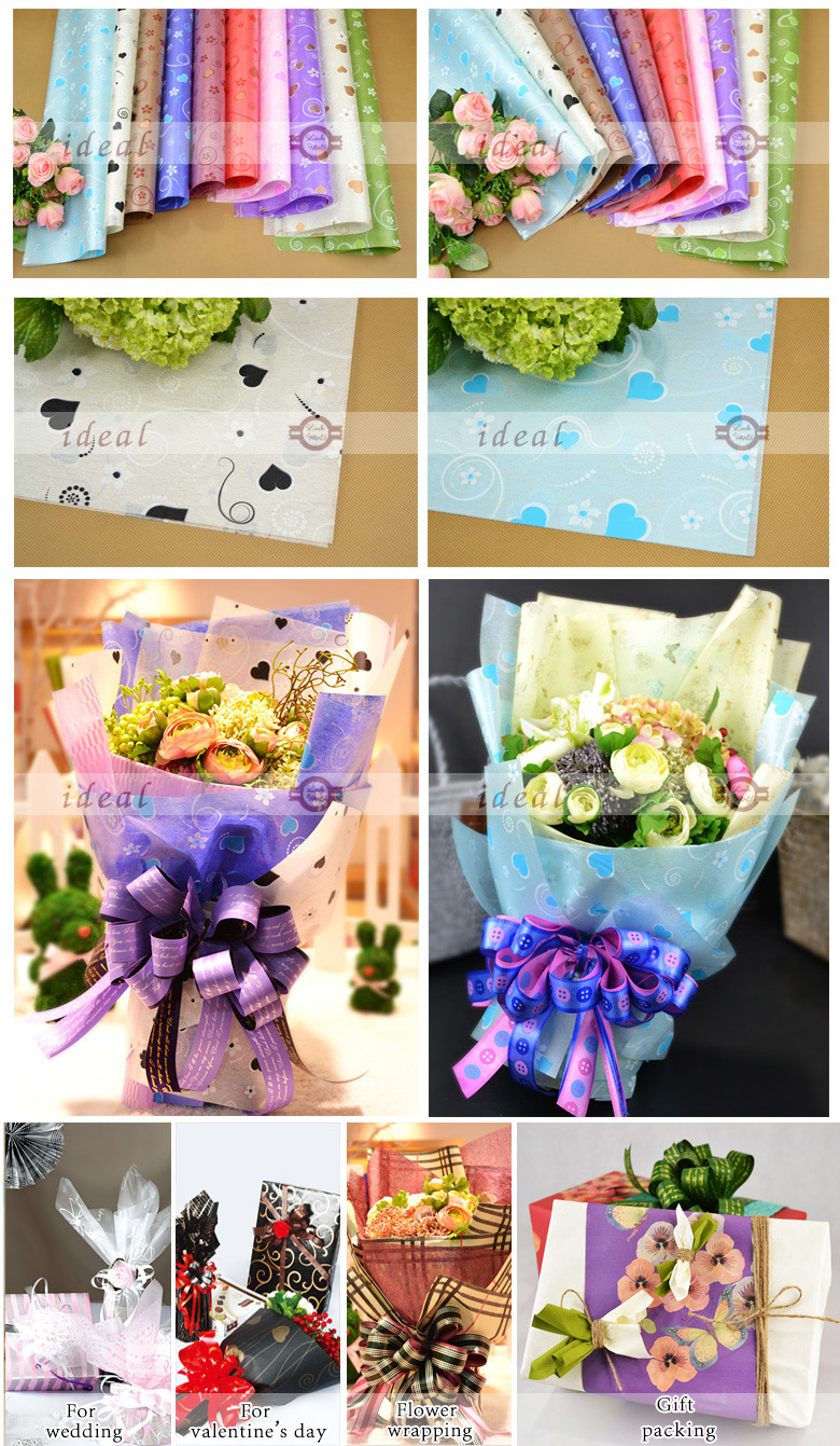 Factory direct new waterproof plastic wrapping paper the cartoon nosegay of flowers heart love LOU-LAN paper