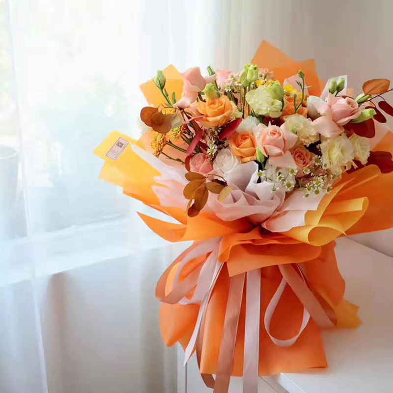Korean New Flowers Wrapping Paper Korean Plain Paper Solid Color Printed Cellophane Plastic Waterproof Dacal Paper Flower Shop Supplies Wholesale