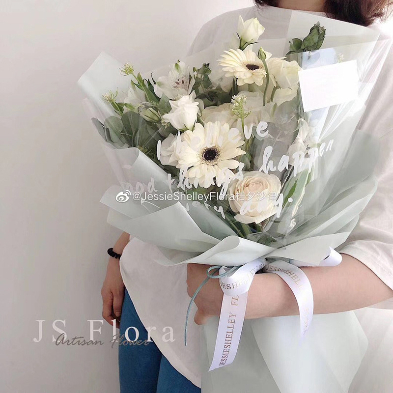 Korean New Flowers Wrapping Paper Korean Plain Paper Solid Color Printed Cellophane Plastic Waterproof Dacal Paper Flower Shop Supplies Wholesale