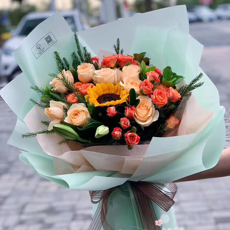 Korean New Flowers Wrapping Paper Korean Plain Paper Solid Color Printed Cellophane Plastic Waterproof Dacal Paper Flower Shop Supplies Wholesale