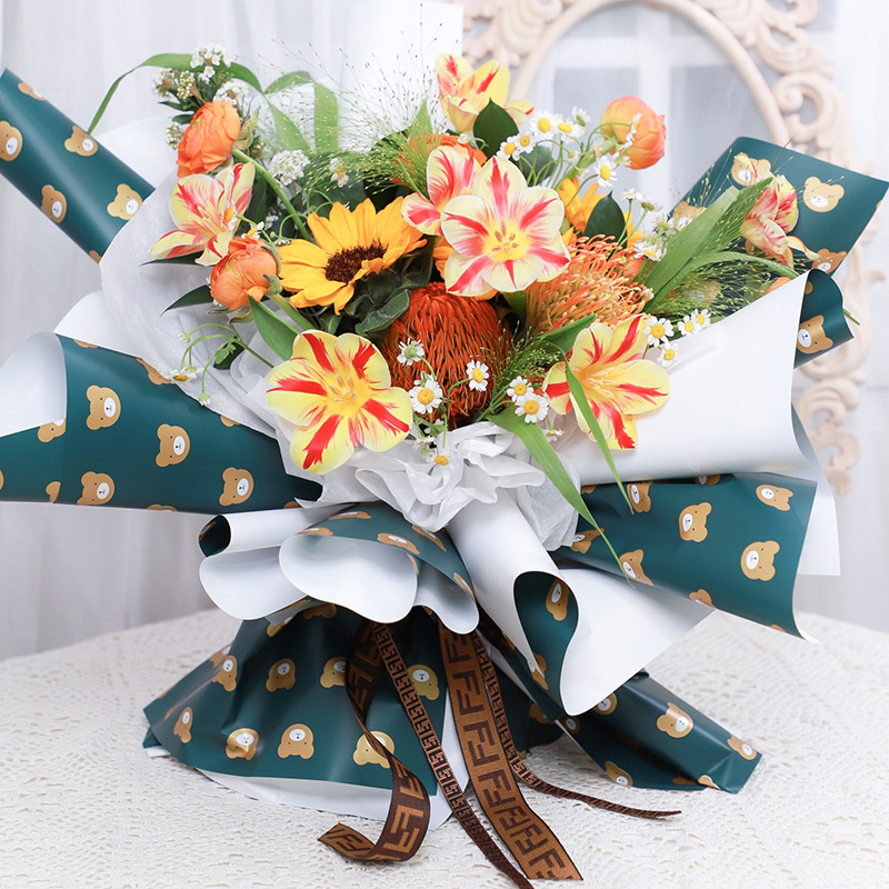 520 New Flowers Wrapping Paper Yu Yin Paper Series Bear Small Korean Style Flowers Wrapping Paper Two-Color Ouya Paper