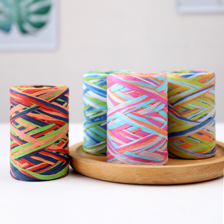 Factory direct marketing multi-color woven lafite paper rope gift bouquet packaging decoration rope 80m4 color mix