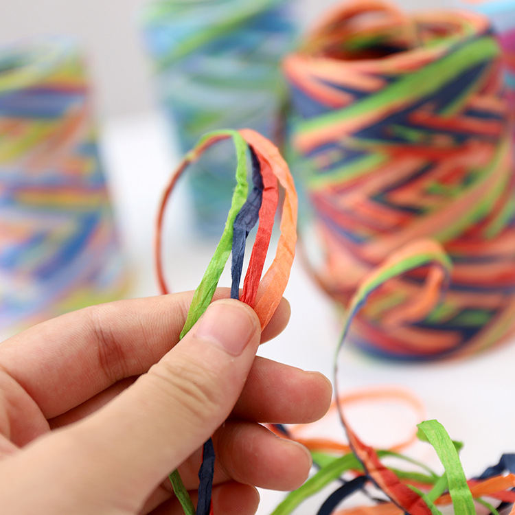 Factory direct marketing multi-color woven lafite paper rope gift bouquet packaging decoration rope 80m4 color mix
