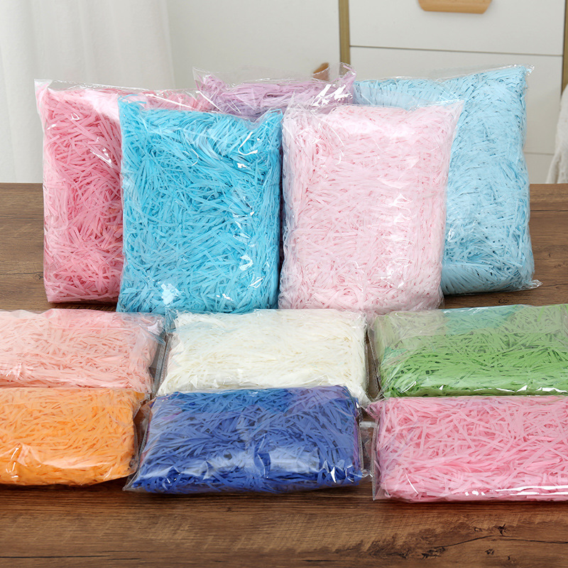 Factory Wholesale Colorful Raffia Shredded Paper Wedding Gift Box Wedding Candies Box Filler Raffia Wrinkled Paper Spot