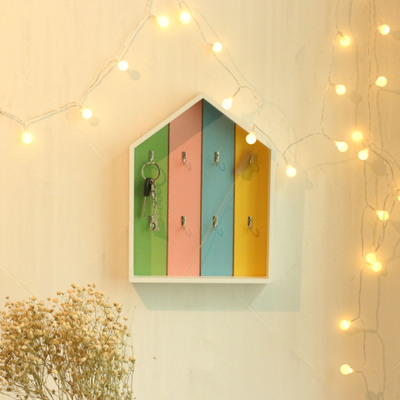 Ins hot style children room decoration rainbow design wooden key box wall hanging wooden box Nordic wood crafts