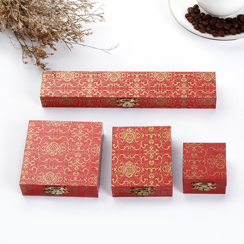 In Stock Wholesale PVC Wooden Box Jewelry Box Red Stripe Pattern Jewelry Box Jewelry Box Printable Logo