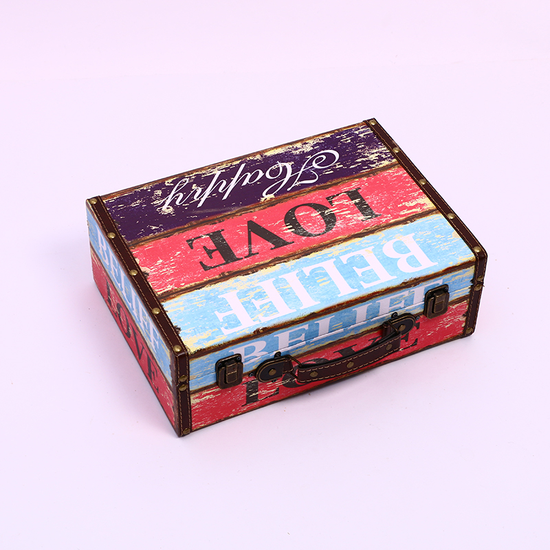 European-Style Retro Nostalgic Old-Fashioned Suitcase Collection Wooden Box Travel Props Leather Suitcase Distressed Ornaments Storage Box