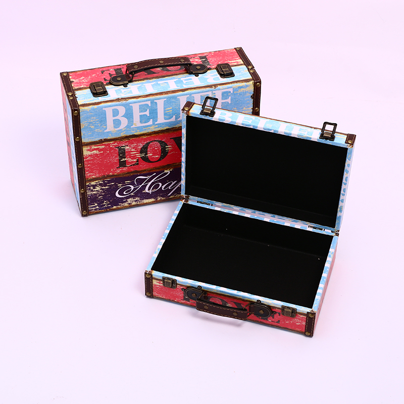 European-Style Retro Nostalgic Old-Fashioned Suitcase Collection Wooden Box Travel Props Leather Suitcase Distressed Ornaments Storage Box