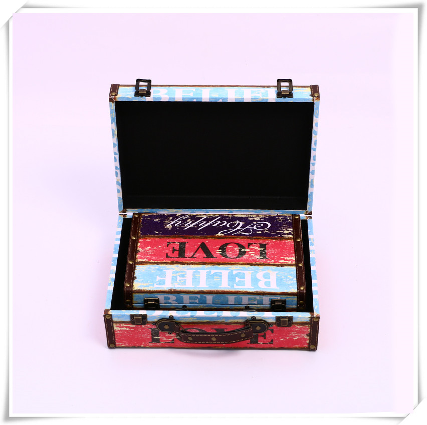 European-Style Retro Nostalgic Old-Fashioned Suitcase Collection Wooden Box Travel Props Leather Suitcase Distressed Ornaments Storage Box