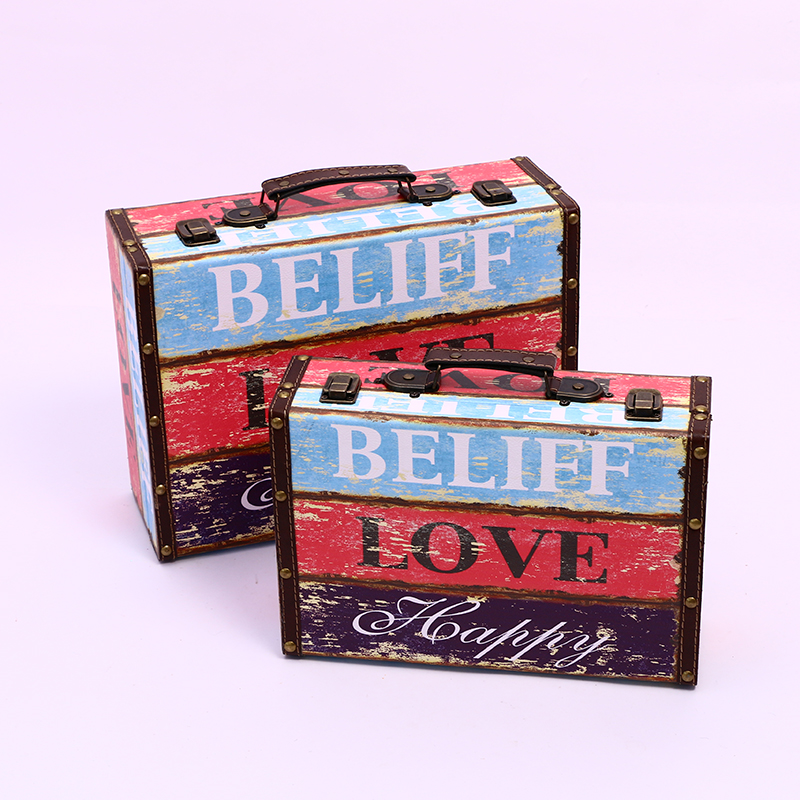 European-Style Retro Nostalgic Old-Fashioned Suitcase Collection Wooden Box Travel Props Leather Suitcase Distressed Ornaments Storage Box