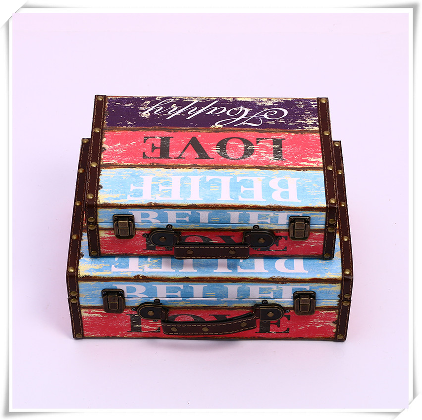 European-Style Retro Nostalgic Old-Fashioned Suitcase Collection Wooden Box Travel Props Leather Suitcase Distressed Ornaments Storage Box