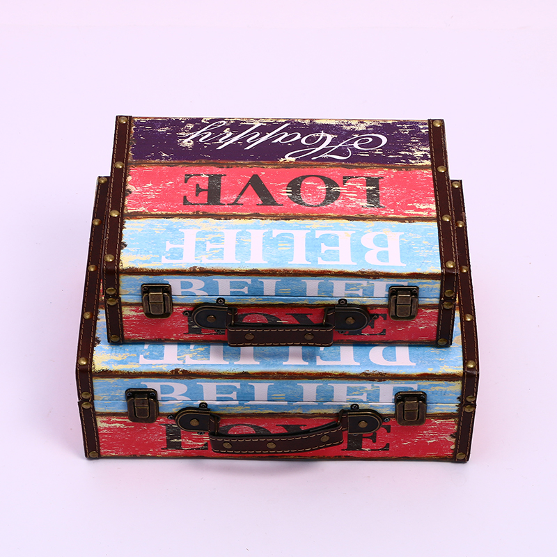 European-Style Retro Nostalgic Old-Fashioned Suitcase Collection Wooden Box Travel Props Leather Suitcase Distressed Ornaments Storage Box