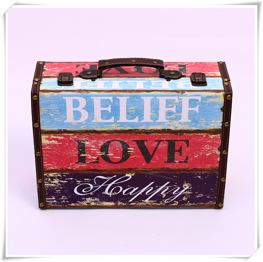 European-Style Retro Nostalgic Old-Fashioned Suitcase Collection Wooden Box Travel Props Leather Suitcase Distressed Ornaments Storage Box