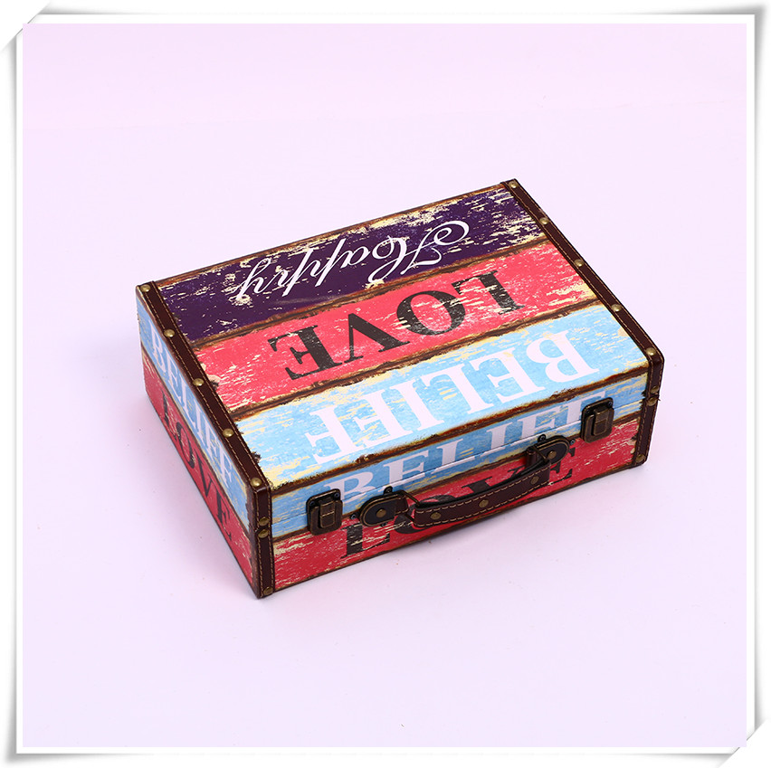 European-Style Retro Nostalgic Old-Fashioned Suitcase Collection Wooden Box Travel Props Leather Suitcase Distressed Ornaments Storage Box