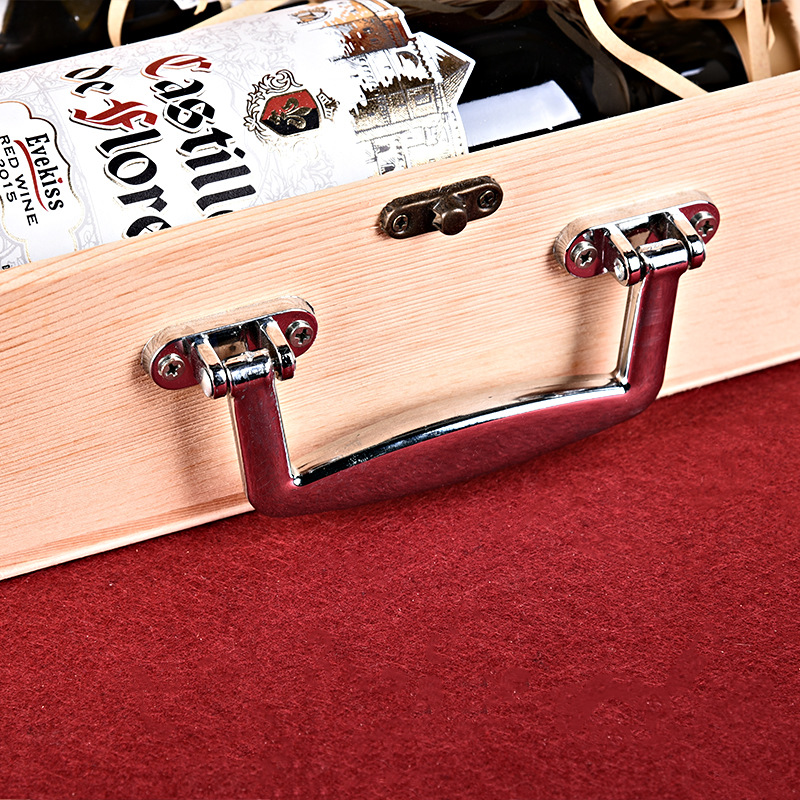 New Double Wine Wooden Box Creative Hollow Horizontal Strip Two Pieces Raw Wood Color Wooden Gift Box Red Wine Box Direct Sales