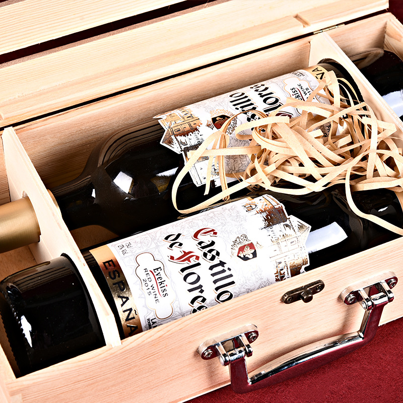 New Double Wine Wooden Box Creative Hollow Horizontal Strip Two Pieces Raw Wood Color Wooden Gift Box Red Wine Box Direct Sales
