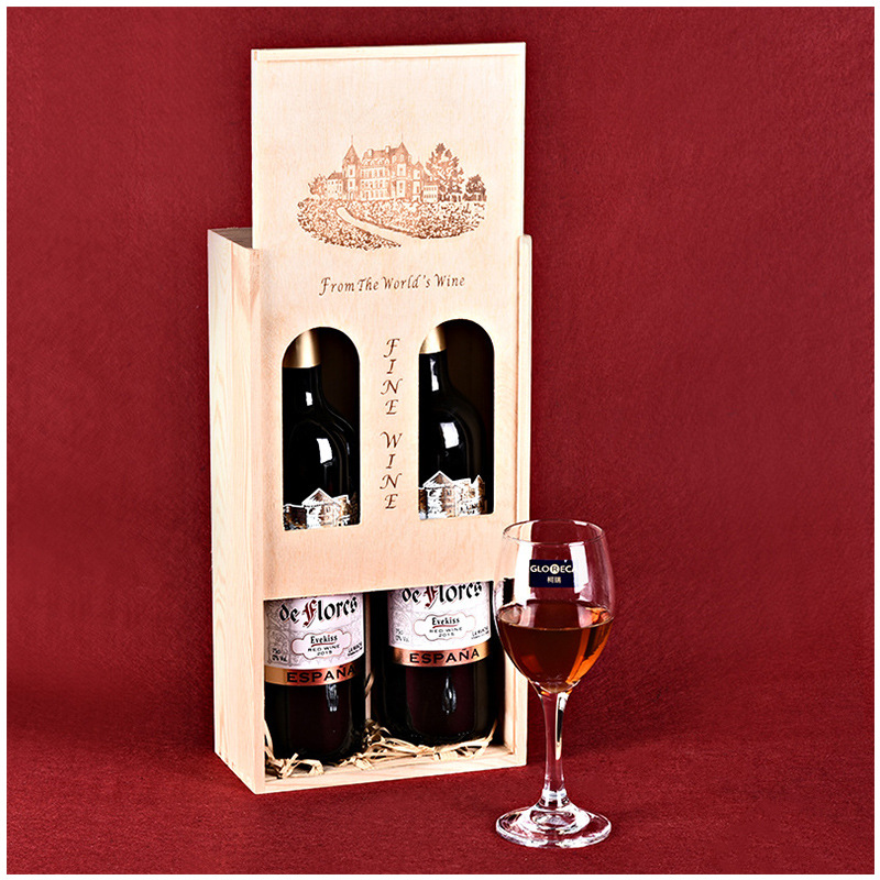 New Wood Color Brand Import and Export Wooden Box Two Empty Original Bottle Imported Wooden Box Gift Box Custom Direct Sales