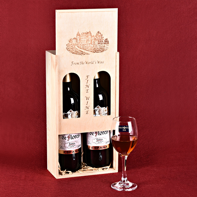 New Wood Color Brand Import and Export Wooden Box Two Empty Original Bottle Imported Wooden Box Gift Box Custom Direct Sales New Wood Color Brand Import and Export Wooden Box Two Empty Original Bottle Imported Wooden Box Gift Box Custom Direct Sales