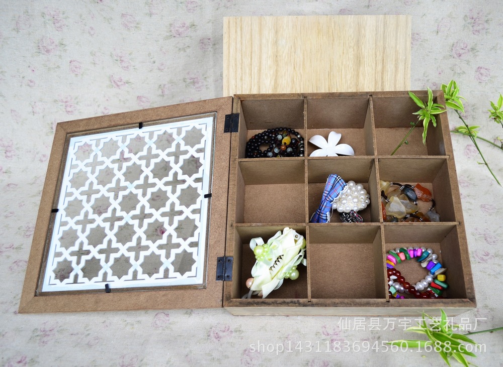 Zakka wooden box to make old jewelry box transparent carving decoration pieces about nine grid carving groceries Zakka wooden box to make old jewelry box transparent carving decoration pieces about nine grid carving groceries