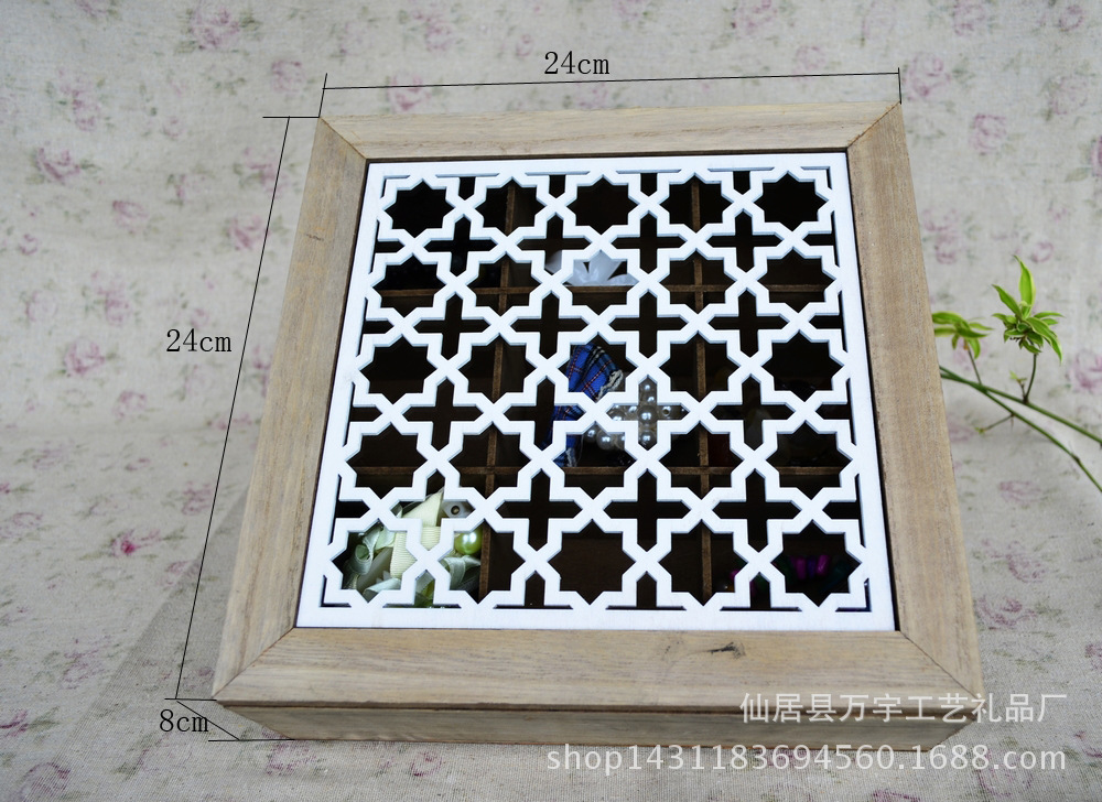 Zakka wooden box to make old jewelry box transparent carving decoration pieces about nine grid carving groceries Zakka wooden box to make old jewelry box transparent carving decoration pieces about nine grid carving groceries