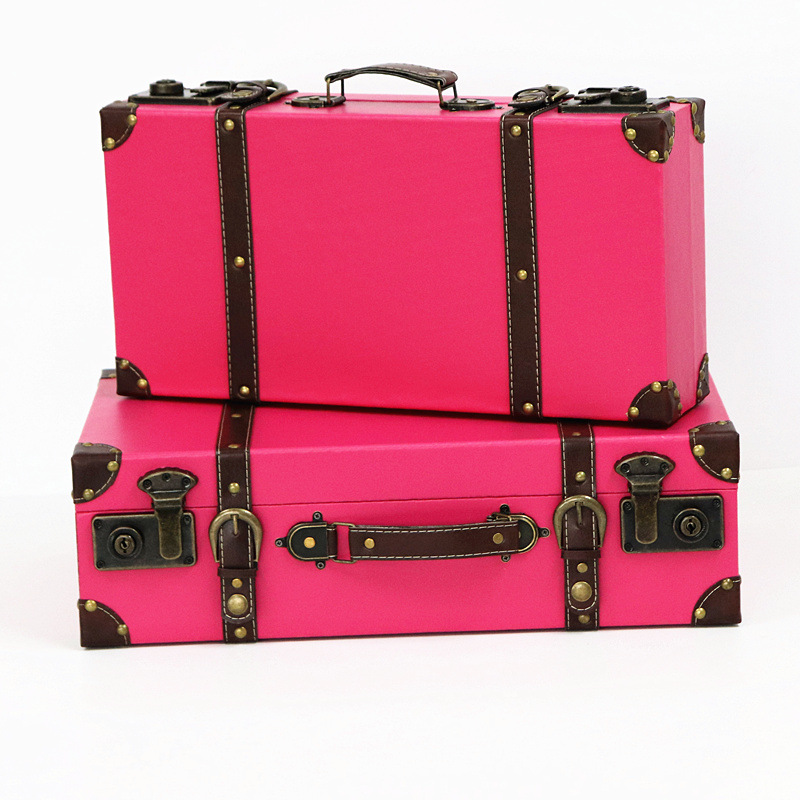 Retro British Style Suitcase Portable Wooden Box Storage Box Antique Wooden Box Show Window Decoration Display Shooting Props