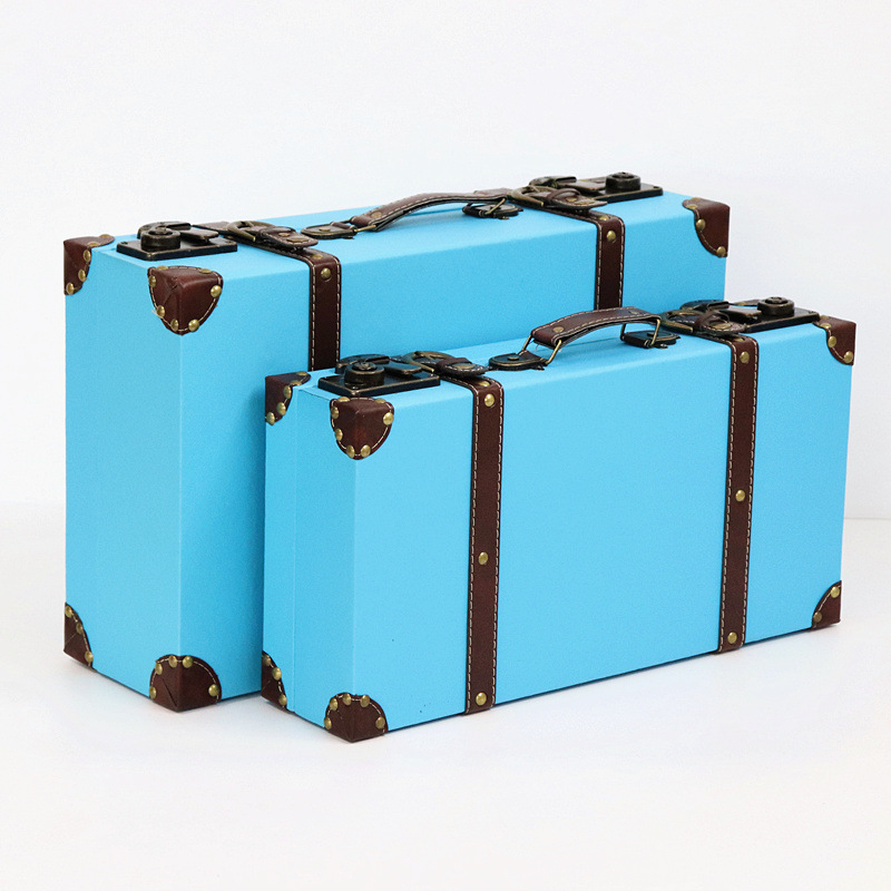 Retro British Style Suitcase Portable Wooden Box Storage Box Antique Wooden Box Show Window Decoration Display Shooting Props