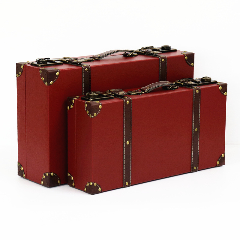 Retro British Style Suitcase Portable Wooden Box Storage Box Antique Wooden Box Show Window Decoration Display Shooting Props