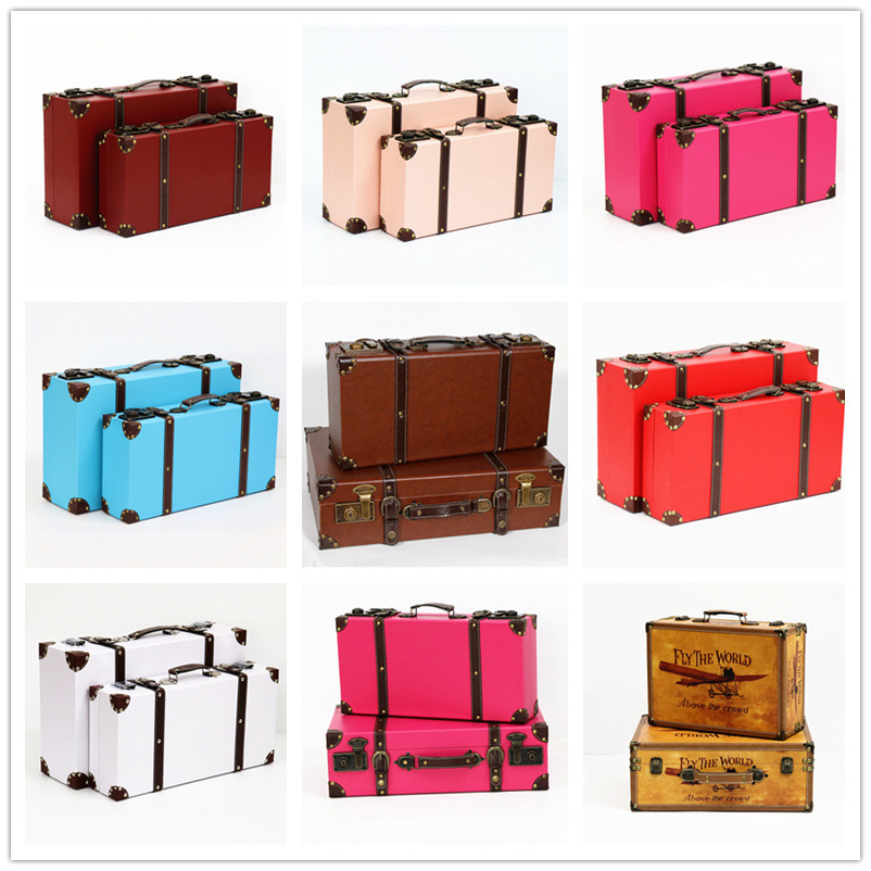 Retro British Style Suitcase Portable Wooden Box Storage Box Antique Wooden Box Show Window Decoration Display Shooting Props