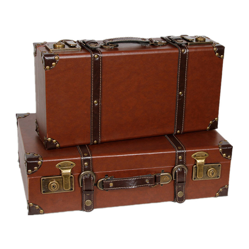Retro British Style Suitcase Portable Wooden Box Storage Box Antique Wooden Box Show Window Decoration Display Shooting Props