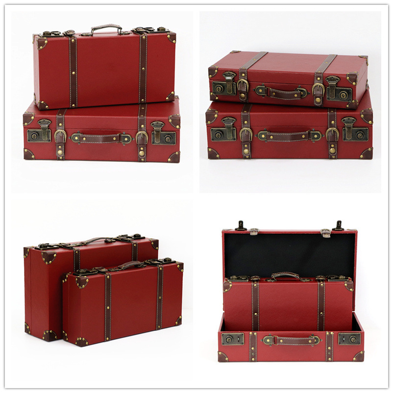 Retro British Style Suitcase Portable Wooden Box Storage Box Antique Wooden Box Show Window Decoration Display Shooting Props Retro British Style Suitcase Portable Wooden Box Storage Box Antique Wooden Box Show Window Decoration Display Shooting Props