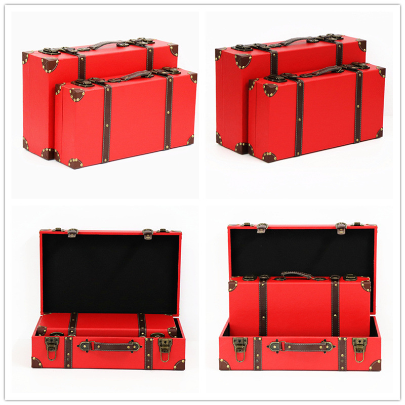 Retro British Style Suitcase Portable Wooden Box Storage Box Antique Wooden Box Show Window Decoration Display Shooting Props Retro British Style Suitcase Portable Wooden Box Storage Box Antique Wooden Box Show Window Decoration Display Shooting Props