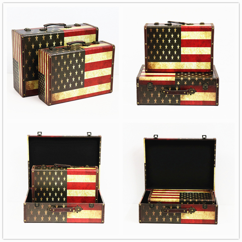 Retro British Style Suitcase Portable Wooden Box Storage Box Antique Wooden Box Show Window Decoration Display Shooting Props Retro British Style Suitcase Portable Wooden Box Storage Box Antique Wooden Box Show Window Decoration Display Shooting Props