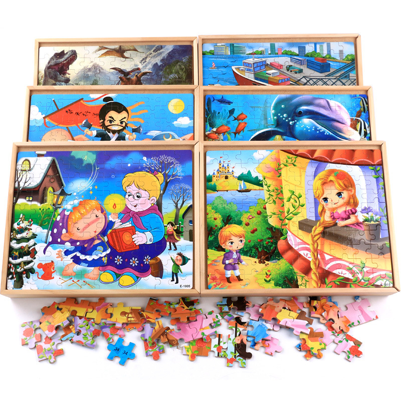 280 pieces of wooden box jigsaw puzzle puzzle pieces children early education puzzle cartoon animation wooden toys.