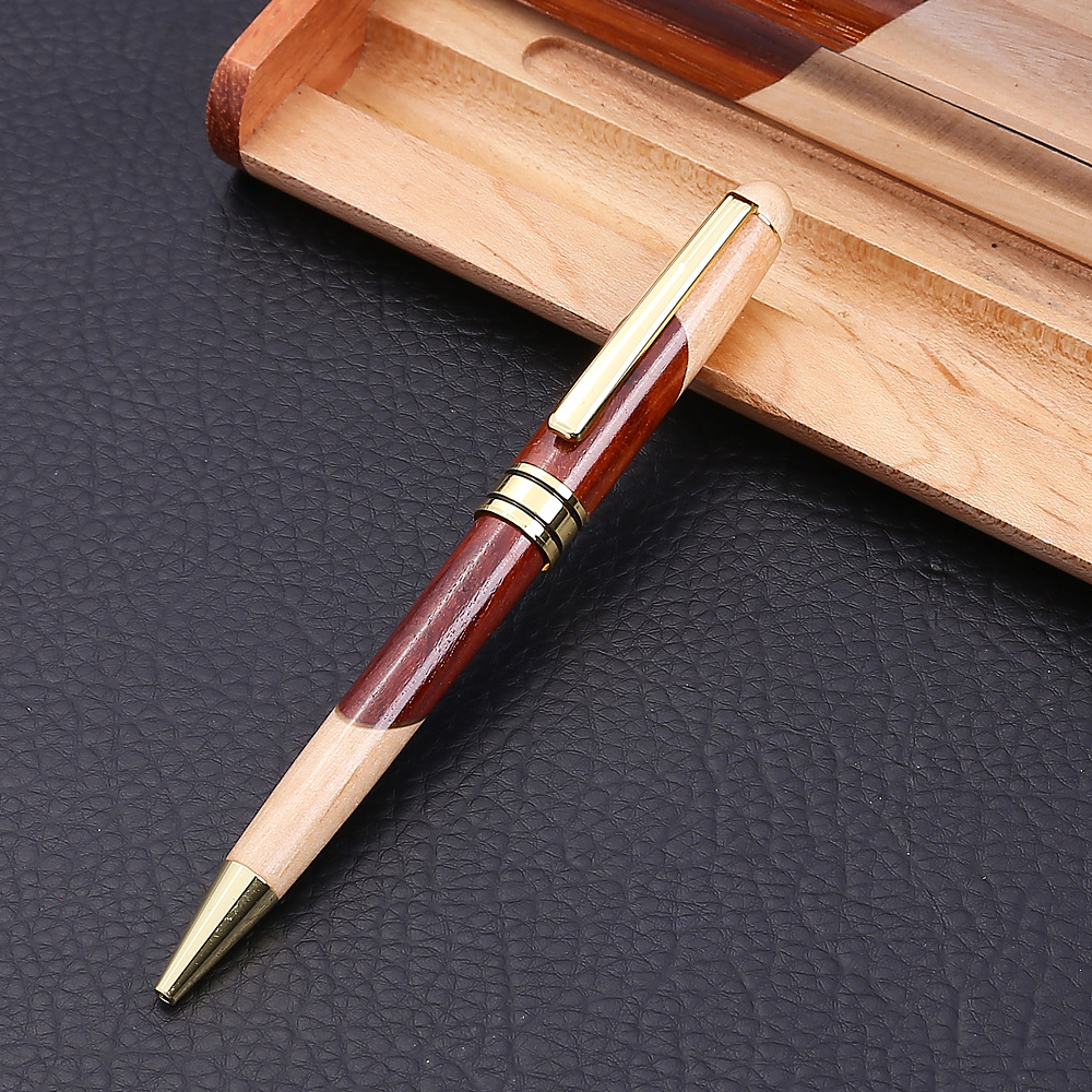 Vintage Rosewood Wood Splicing Ballpoint Pen Suit Wood Splicing Pencil Case Making Enterprise Logo Creative Craft Gift Wooden Box