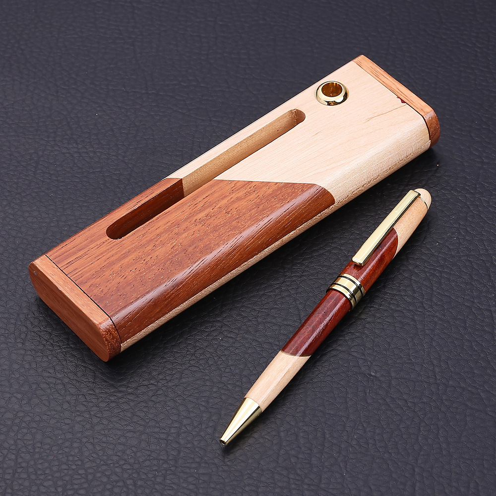 Vintage Rosewood Wood Splicing Ballpoint Pen Suit Wood Splicing Pencil Case Making Enterprise Logo Creative Craft Gift Wooden Box