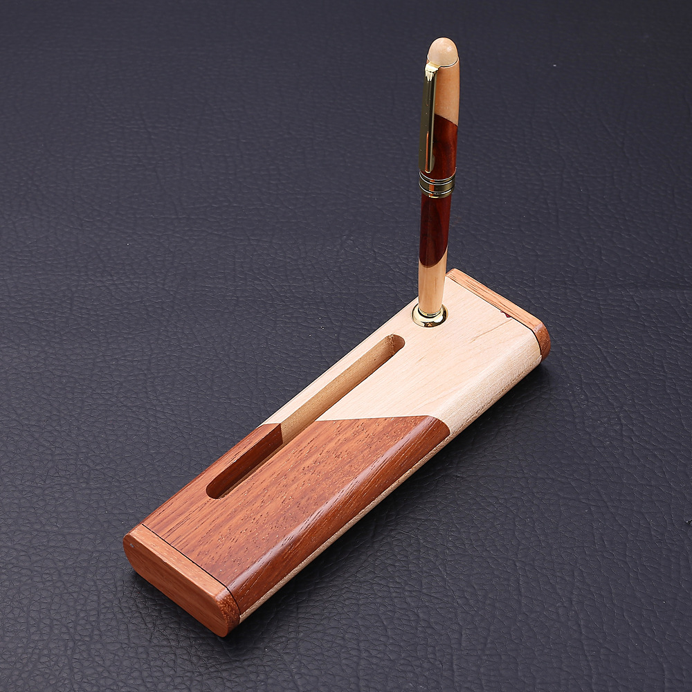 Vintage Rosewood Wood Splicing Ballpoint Pen Suit Wood Splicing Pencil Case Making Enterprise Logo Creative Craft Gift Wooden Box