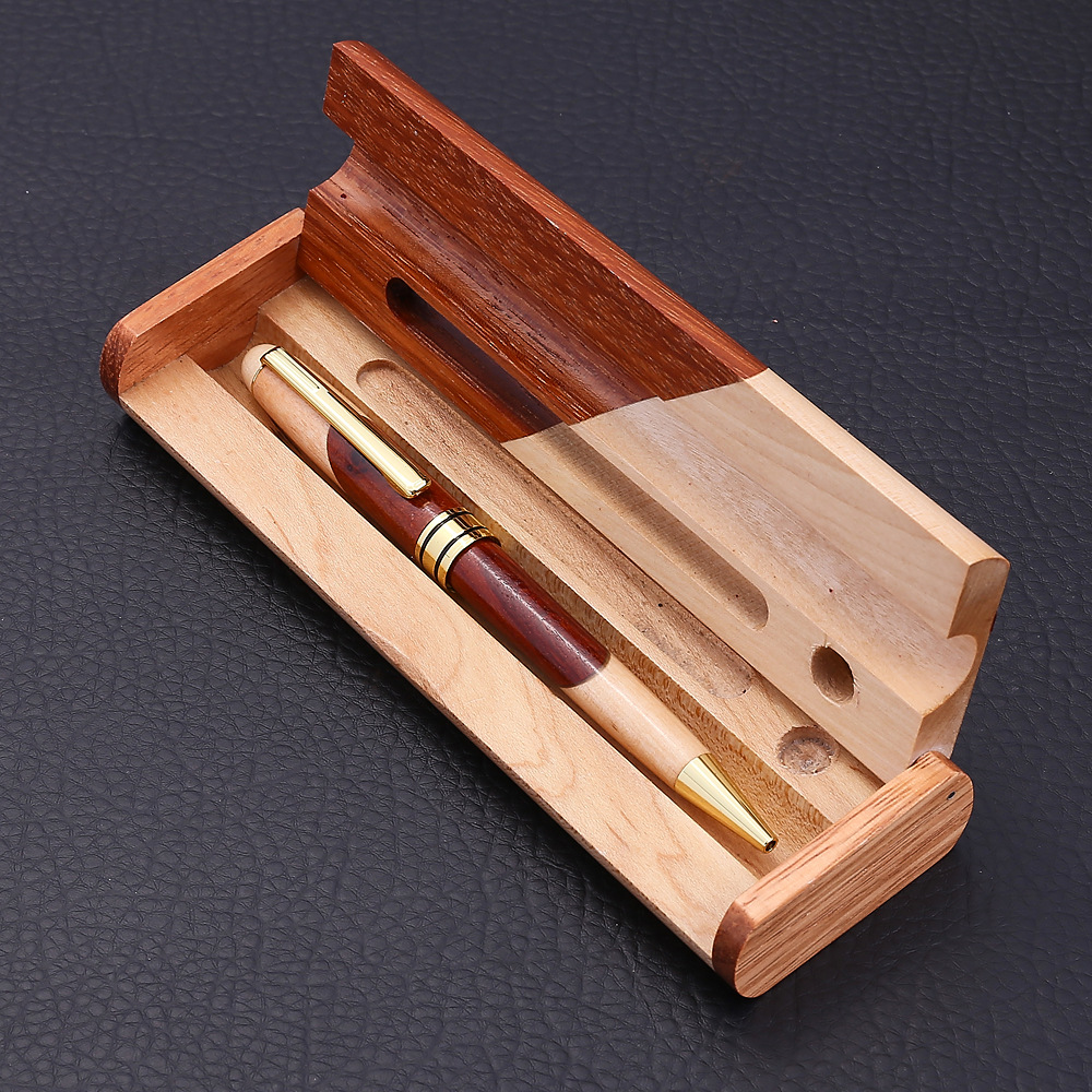 Vintage Rosewood Wood Splicing Ballpoint Pen Suit Wood Splicing Pencil Case Making Enterprise Logo Creative Craft Gift Wooden Box