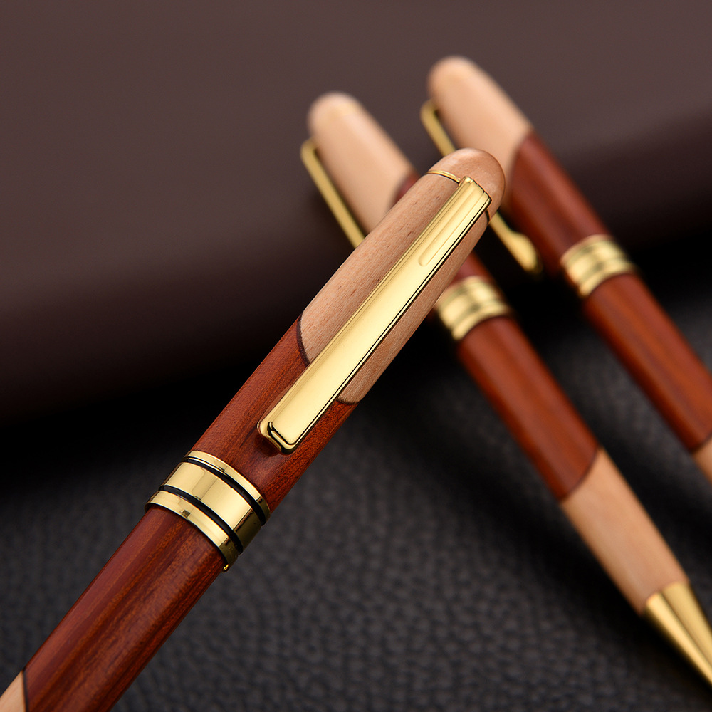 Vintage Rosewood Wood Splicing Ballpoint Pen Suit Wood Splicing Pencil Case Making Enterprise Logo Creative Craft Gift Wooden Box