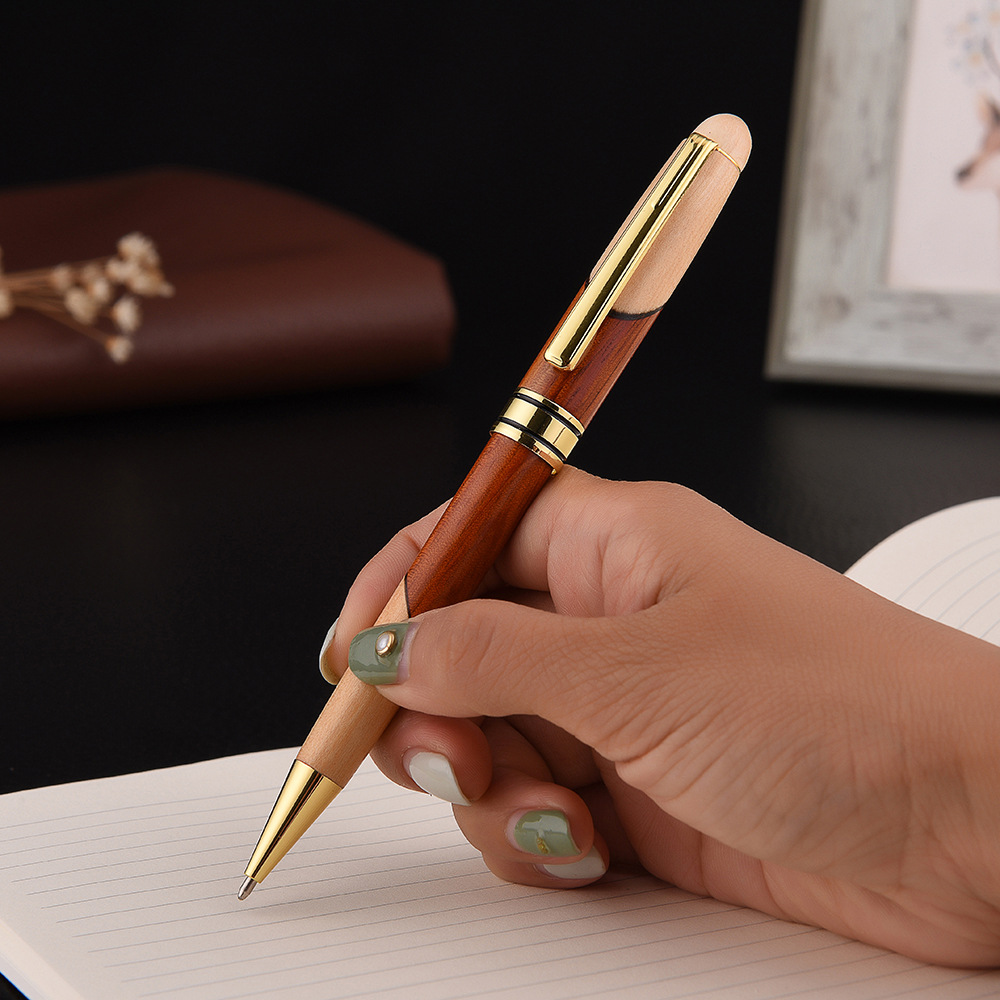 Vintage Rosewood Wood Splicing Ballpoint Pen Suit Wood Splicing Pencil Case Making Enterprise Logo Creative Craft Gift Wooden Box