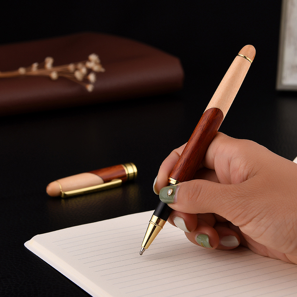 Vintage Rosewood Wood Splicing Ballpoint Pen Suit Wood Splicing Pencil Case Making Enterprise Logo Creative Craft Gift Wooden Box