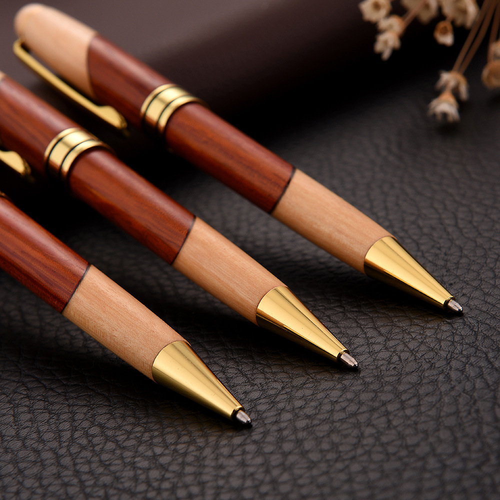 Vintage Rosewood Wood Splicing Ballpoint Pen Suit Wood Splicing Pencil Case Making Enterprise Logo Creative Craft Gift Wooden Box