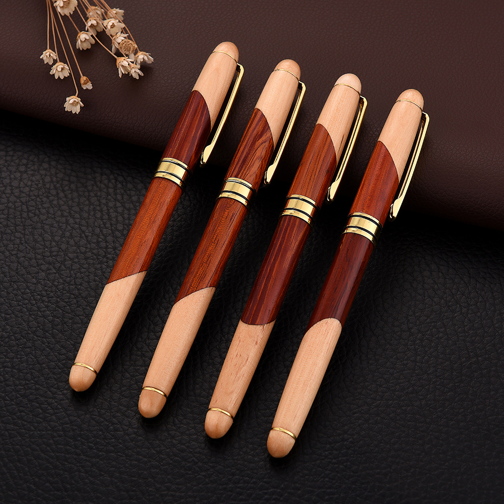 Vintage Rosewood Wood Splicing Ballpoint Pen Suit Wood Splicing Pencil Case Making Enterprise Logo Creative Craft Gift Wooden Box