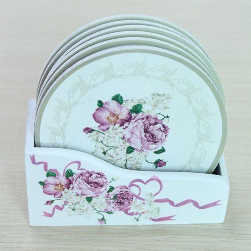 New Starting Point Home/round Wooden Peony Coaster/Heat Proof Mat Wooden Coaster Set 6 Pieces Free Wooden Box