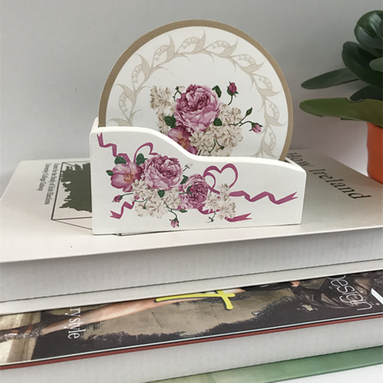 New Starting Point Home/round Wooden Peony Coaster/Heat Proof Mat Wooden Coaster Set 6 Pieces Free Wooden Box