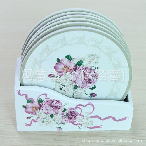 New Starting Point Home/round Wooden Peony Coaster/Heat Proof Mat Wooden Coaster Set 6 Pieces Free Wooden Box