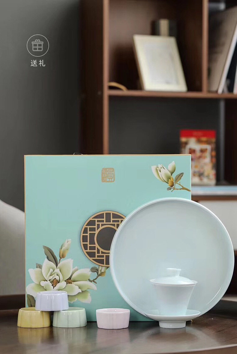 Festival Business Leaders Gift Blooming Flowers and Full Moon Tea Moon Cake Tea Containers Tea Tray Kung Fu Tea Set
