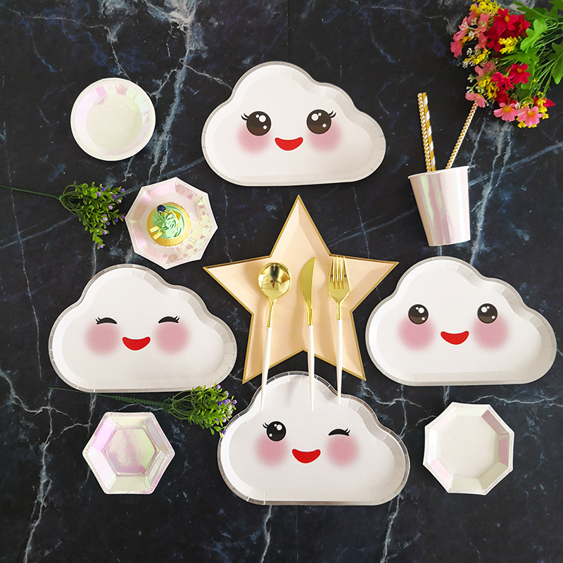 New Party Plate Disposable Paper Tray Children&#039;s Birthday Cake Fruit Dish Cute White Cloud Color Small Plate
