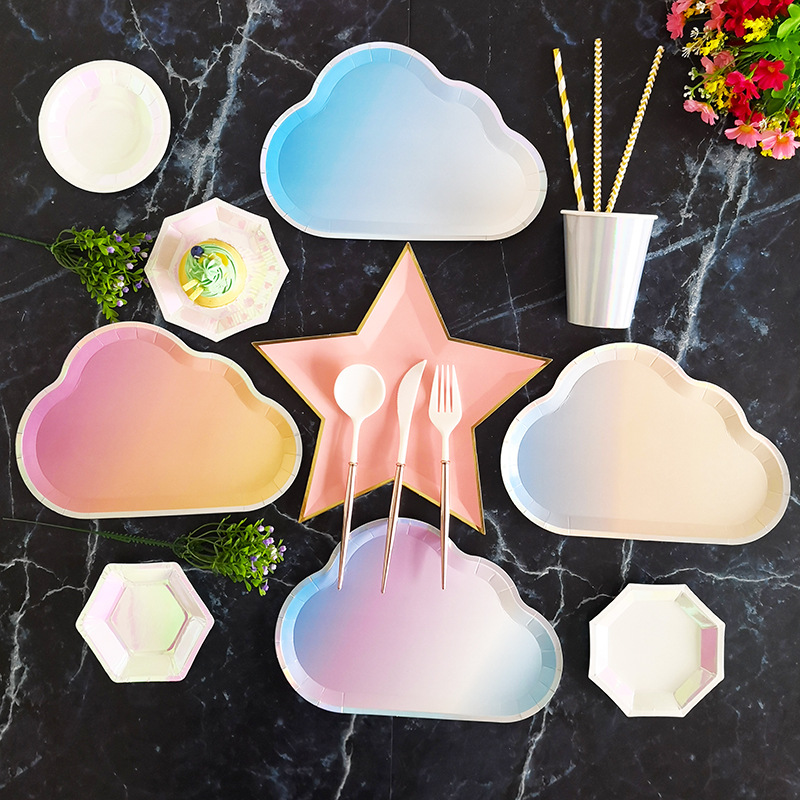 New Party Plate Disposable Paper Tray Children&#039;s Birthday Cake Fruit Dish Cute White Cloud Color Small Plate