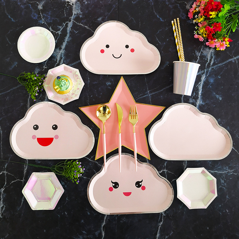 New Party Plate Disposable Paper Tray Children&#039;s Birthday Cake Fruit Dish Cute White Cloud Color Small Plate