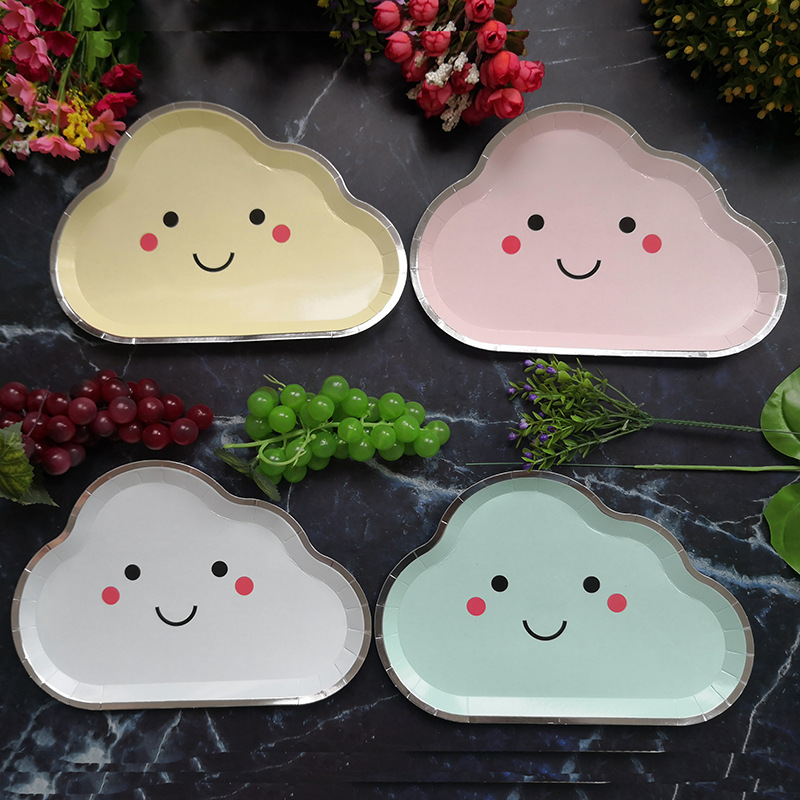 New Party Plate Disposable Paper Tray Children's Birthday Cake Fruit Dish Cute White Cloud Color Small Plate